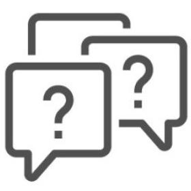 Icon of three chat boxes with question marks.